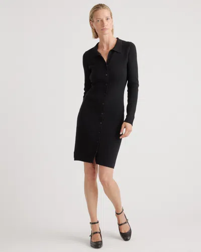 Quince Women's Eco-knit Button-up Sweater Dress In Black