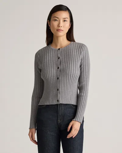 Quince Women's Eco-knit Cropped Rib Cardigan Sweater In Heather Grey