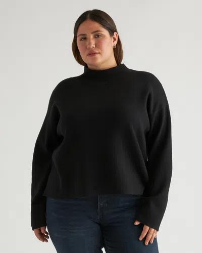 Quince Women's Eco-knit Milano Stitch Mock Neck Pullover In Black