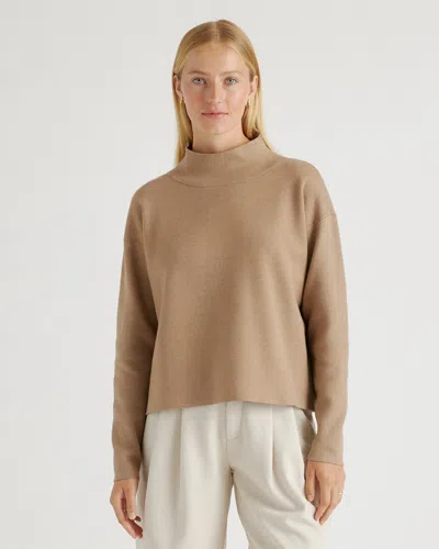 Quince Women's Eco-knit Milano Stitch Mock Neck Pullover In Warm Taupe
