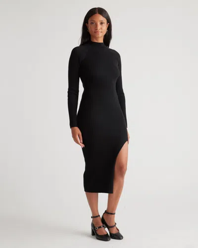 Quince Women's Eco-knit Ribbed Mock Neck Sweater Dress In Black