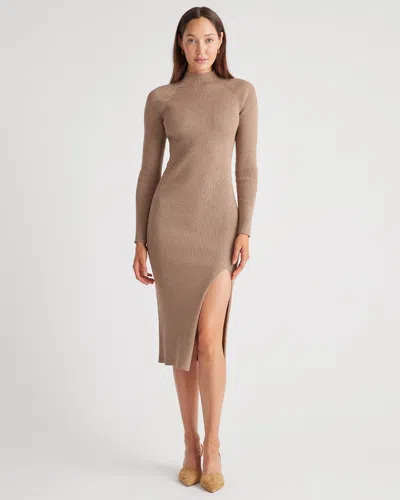 Quince Women's Eco-knit Ribbed Mock Neck Sweater Dress In Warm Taupe