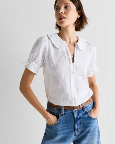 Quince Women's Embroidered Cotton Ruffle Collar Short Sleeve Blouse In White