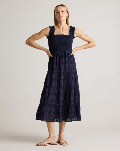 Quince Women's Eyelet Smocked Midi Dress In Navy