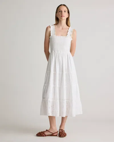 Quince Women's Eyelet Smocked Midi Dress In White