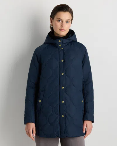 Quince Women's Featherless Quilted Hooded Long Puffer Jacket In Blue