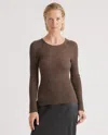Quince Women's Featherweight Cashmere Ribbed Crewneck Sweater In Brown