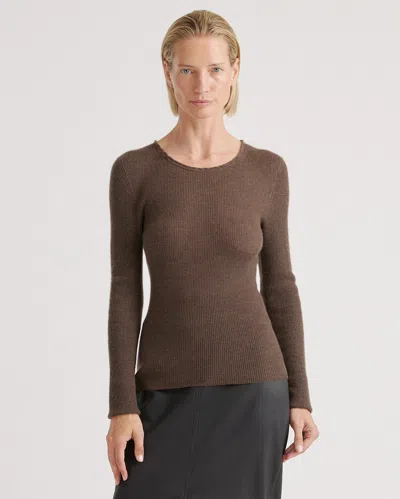 Quince Women's Featherweight Cashmere Ribbed Crewneck Sweater In Brown