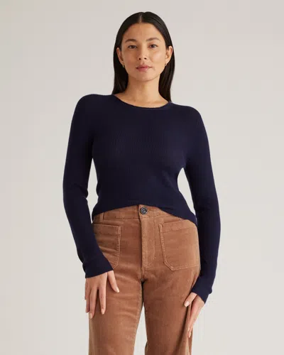 Quince Women's Featherweight Cashmere Ribbed Crewneck Sweater In Deep Navy