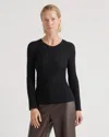 Quince Women's Featherweight Cashmere Ribbed Henley Sweater In Black