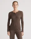 Quince Women's Featherweight Cashmere Ribbed Henley Sweater In Brown