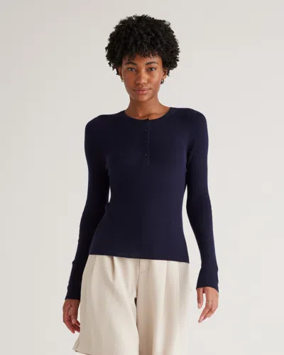 Quince Women's Featherweight Cashmere Ribbed Henley Sweater In Deep Navy