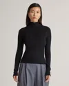 Quince Women's Featherweight Cashmere Ribbed Mockneck Sweater In Black