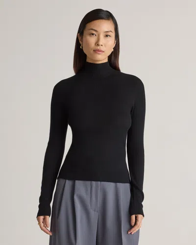 Quince Women's Featherweight Cashmere Ribbed Mockneck Sweater In Black