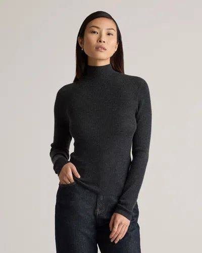 Quince Women's Featherweight Cashmere Ribbed Mockneck Sweater In Charcoal