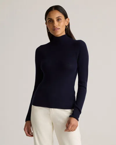 Quince Women's Featherweight Cashmere Ribbed Mockneck Sweater In Deep Navy