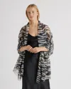 Quince Women's Featherweight Wool Cashmere Frayed Edge Scarf In Black Tiger Stripe