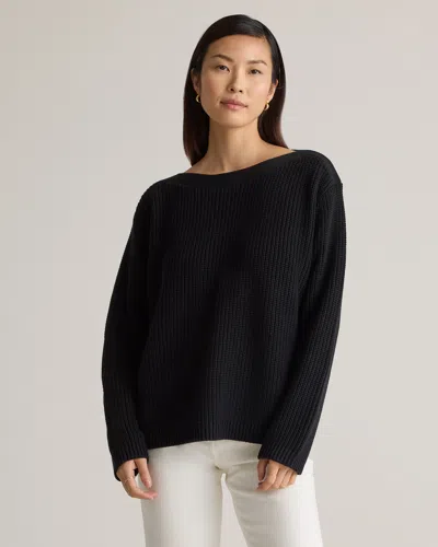 Quince Women's Fisherman Boatneck Sweater In Black