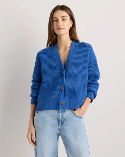 Quince Women's Fisherman Boxy Cropped Cardigan Sweater In Blue