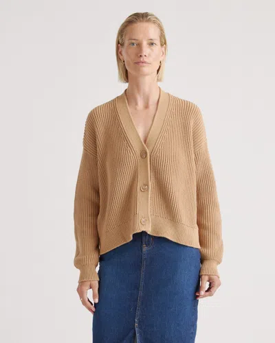 Quince Women's Fisherman Boxy Cropped Cardigan Sweater In Camel