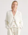 Quince Women's Fisherman Boxy Cropped Cardigan Sweater In Ivory