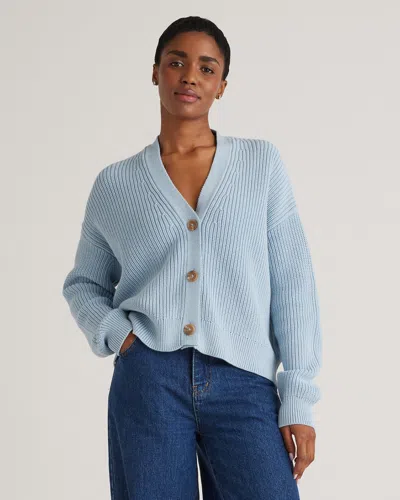 Quince Women's Fisherman Boxy Cropped Cardigan Sweater In Sky Blue