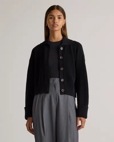 Quince Women's Fisherman Collared Cardigan Sweater In Black