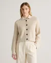 Quince Women's Fisherman Collared Cardigan Sweater In Speckled Beige