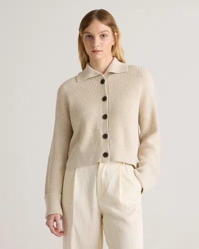 Quince Women's Fisherman Collared Cardigan Sweater In Speckled Beige