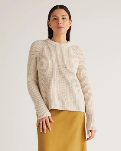 Quince Women's Fisherman Crew Sweater In Speckled Beige