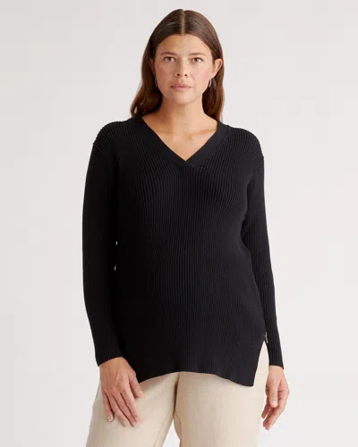 Quince Women's Fisherman Side Zip Maternity & Nursing Sweater In Black
