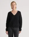 Quince Women's Fisherman V-neck Sweater In Black