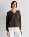Quince Women's Fisherman V-neck Sweater In Brown