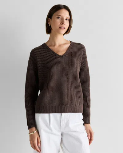 Quince Women's Fisherman V-neck Sweater In Brown