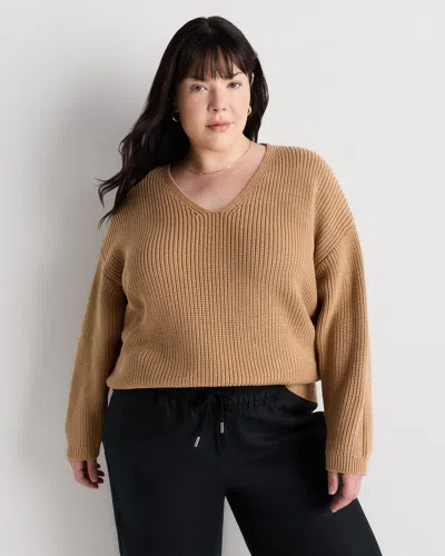 Quince Women's Fisherman V-neck Sweater In Brown