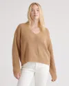 Quince Women's Fisherman V-neck Sweater In Camel