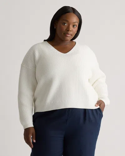 Quince Women's Fisherman V-neck Sweater In Ivory