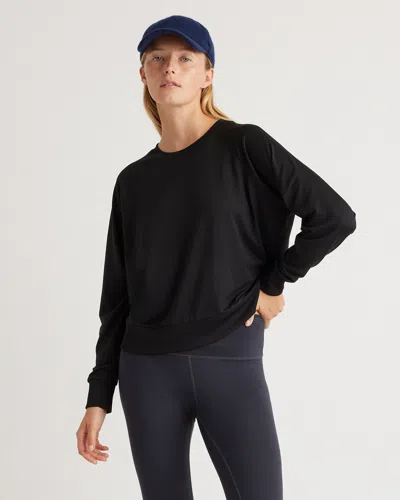 Quince Women's Flowknit Pullover Crew Neck Alpaca Sweater In Black