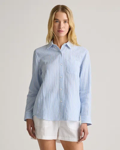 Quince Women's Gauze Long Sleeve Shirt In Bayside Stripe Blue/white