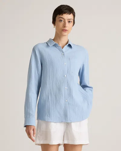 Quince Women's Gauze Long Sleeve Shirt In Ocean Breeze
