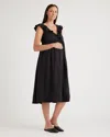 Quince Women's Gauze Maternity Ruffle Front Dress In Black