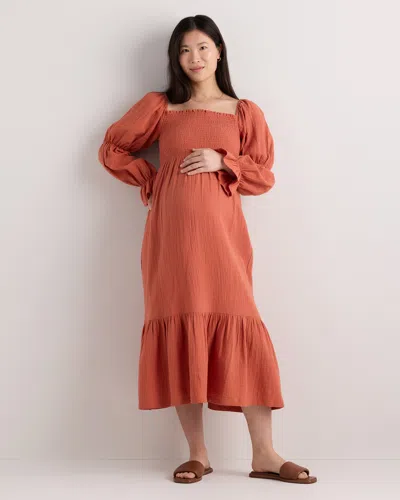Quince Women's Gauze Maternity Smocked Midi Dress In Orange