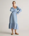 Quince Women's Gauze Maternity Smocked Ruffle Hem Midi Dress In Ocean Breeze