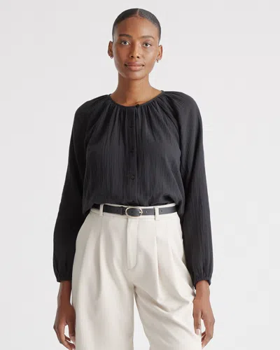 Quince Women's Gauze Peasant Blouse In Black
