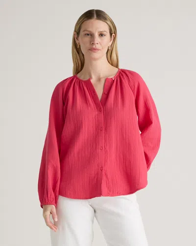 Quince Women's Gauze Peasant Blouse In Hot Pink