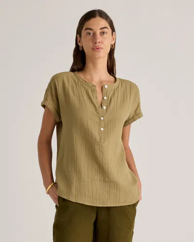 Quince Women's Gauze Roll Sleeve Shirt In Artichoke