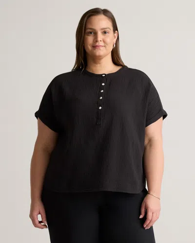 Quince Women's Gauze Roll Sleeve Shirt In Black