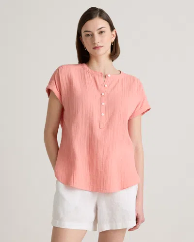 Quince Women's Gauze Roll Sleeve Shirt In Coral Blush