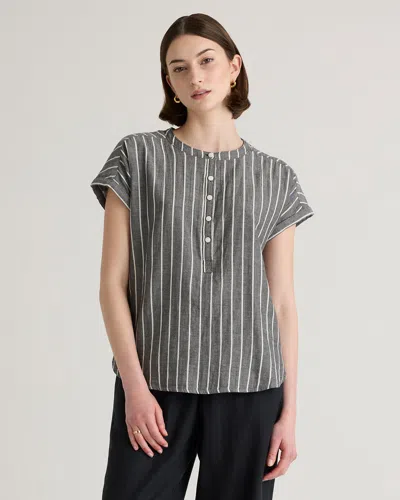 Quince Women's Gauze Roll Sleeve Shirt In Faded Black / White Stripe