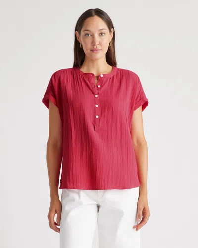 Quince Women's Gauze Roll Sleeve Shirt In Hot Pink